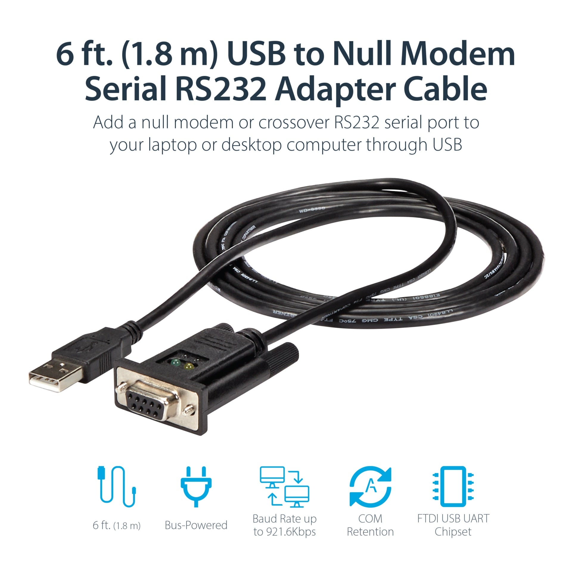 Accesorios de Redes StarTech.com StarTech 6ft (1.8m) 1-Port USB to Serial RS232 Adapter - vista 2
