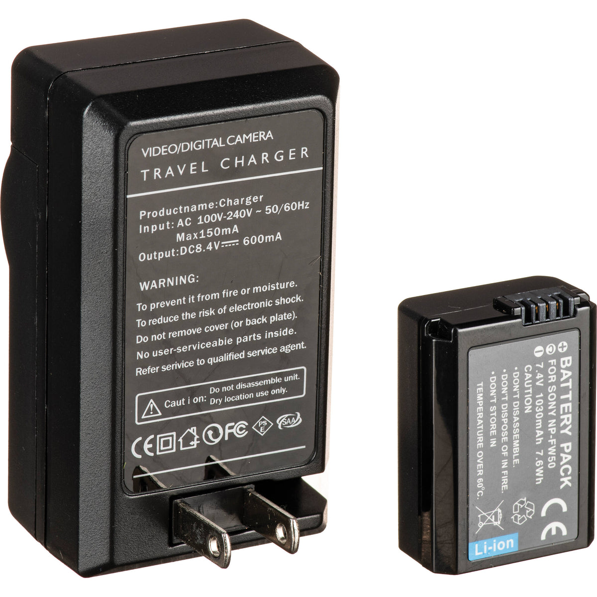 Adaptador de Corriente Bescor NPFW50 ,, Coupler, & 5V USB Adapter Kit para Select Sony Digital Cameras - vista frontal