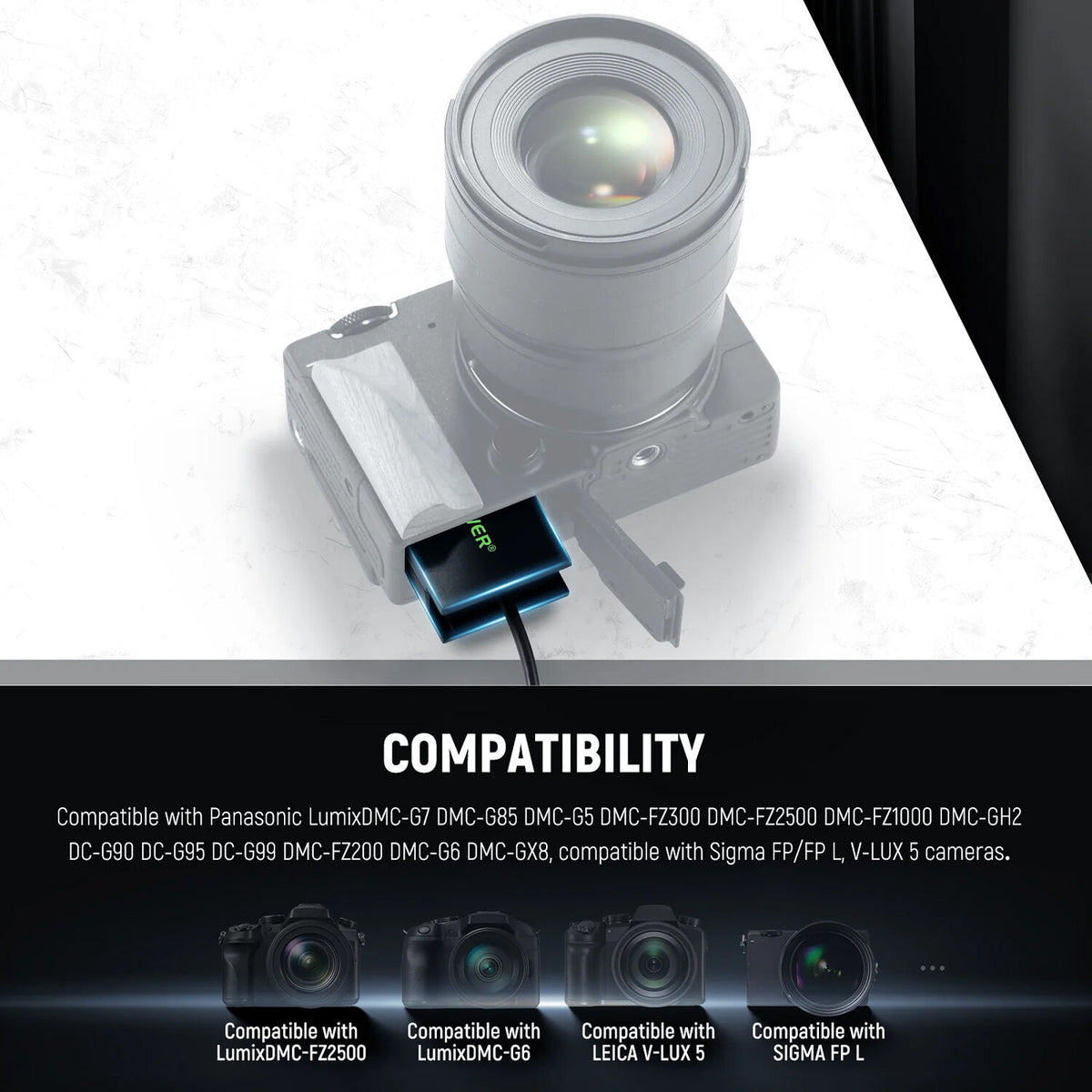 Adaptador de Corriente Neewer DMW-BLC12 Dummy Coupler y Kit - detalle