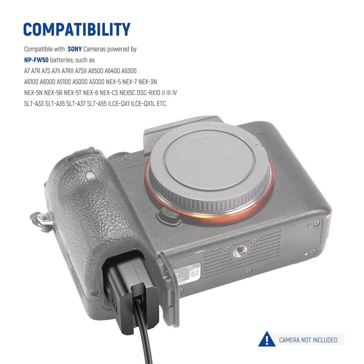 Adaptador de Corriente Neewer Sony NP-FW50 Dummy AC Kit - vista frontal