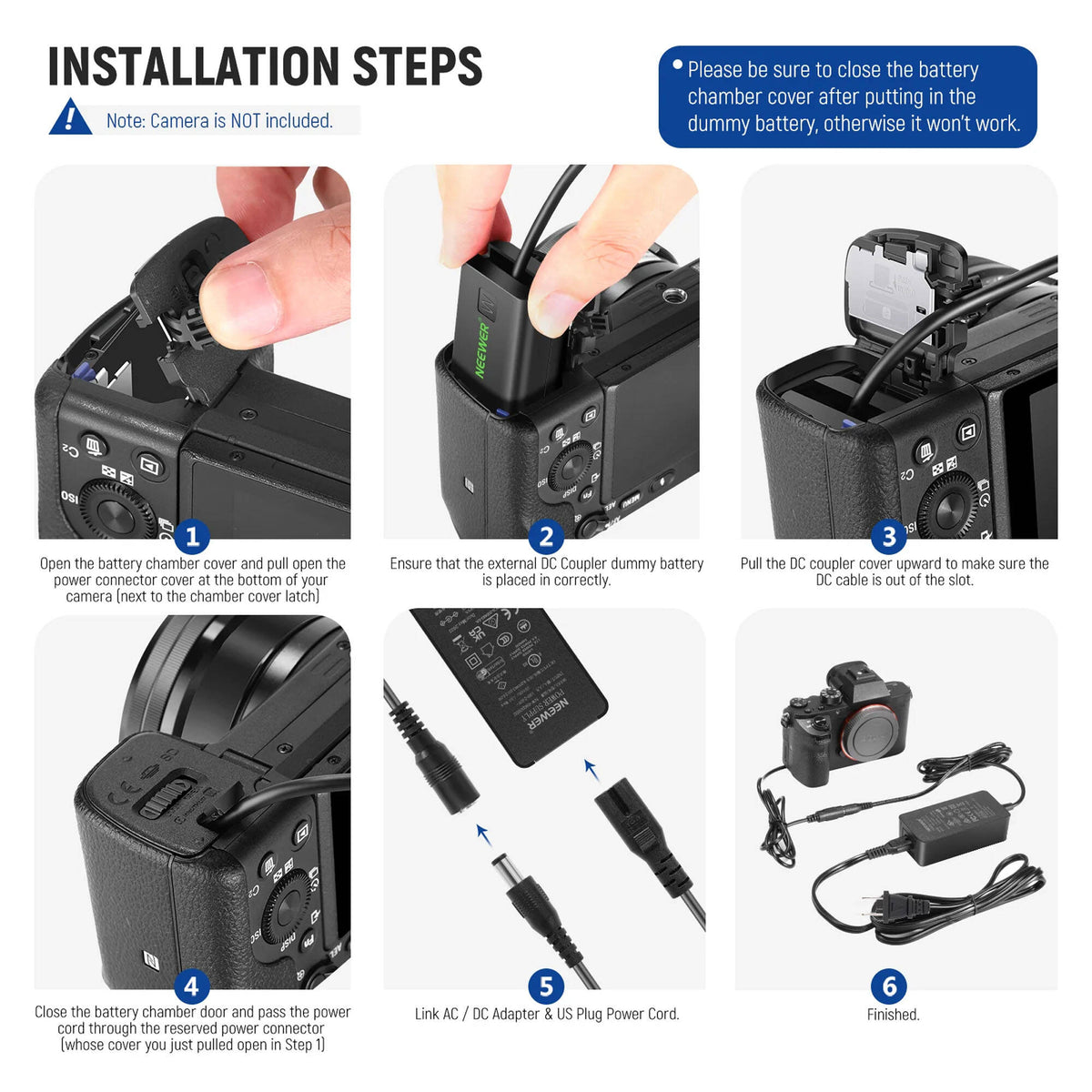 Adaptador de Corriente Neewer Sony NP-FW50 Dummy AC Kit - vista trasera
