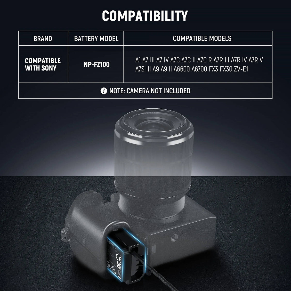 Adaptador de Corriente Neewer USB-C to NP-FZ100 Dummy (2.3') - vista lateral