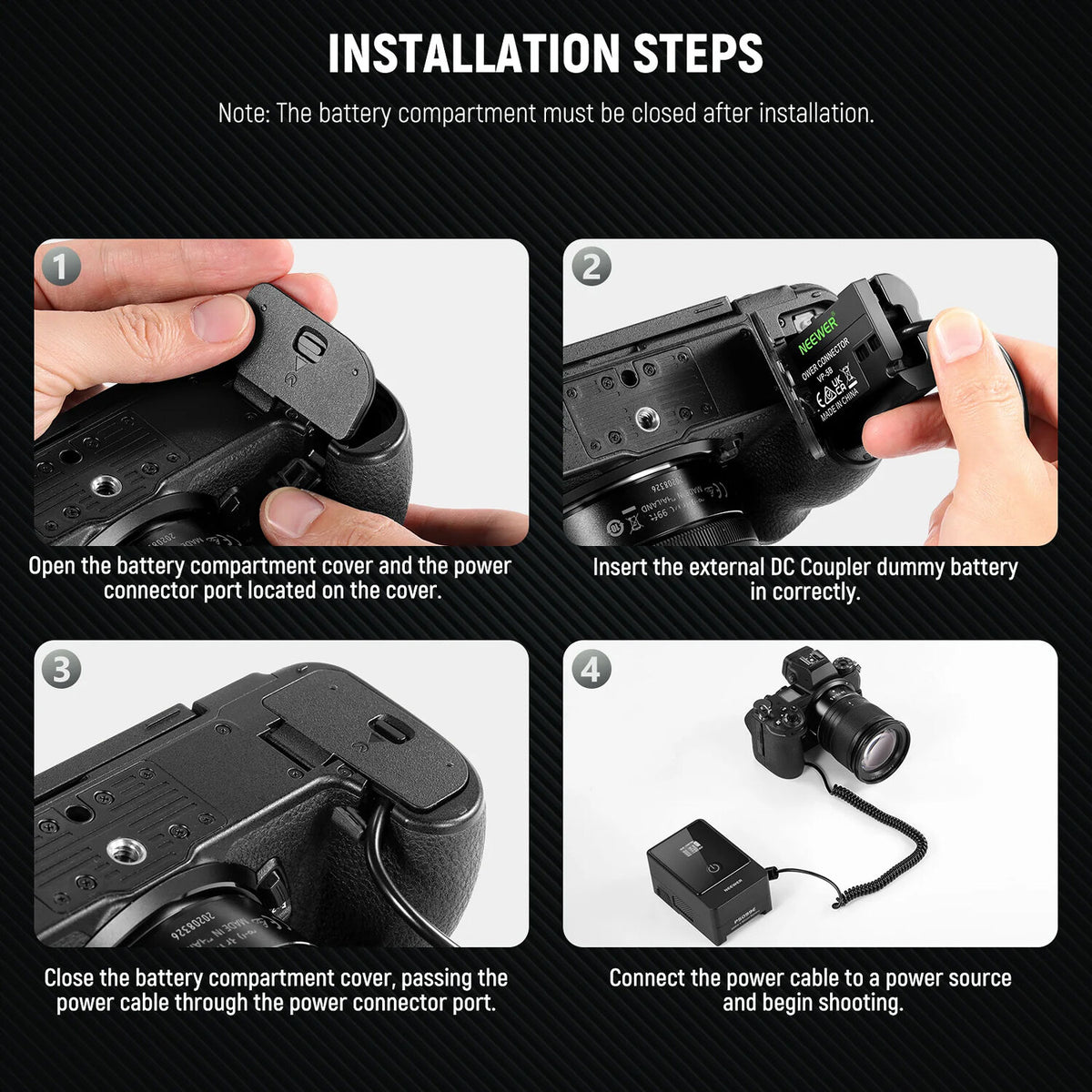 Adaptador de Corriente Neewer VP-EP5B to D Tap EN-EL15 Dummy - contenido de la caja