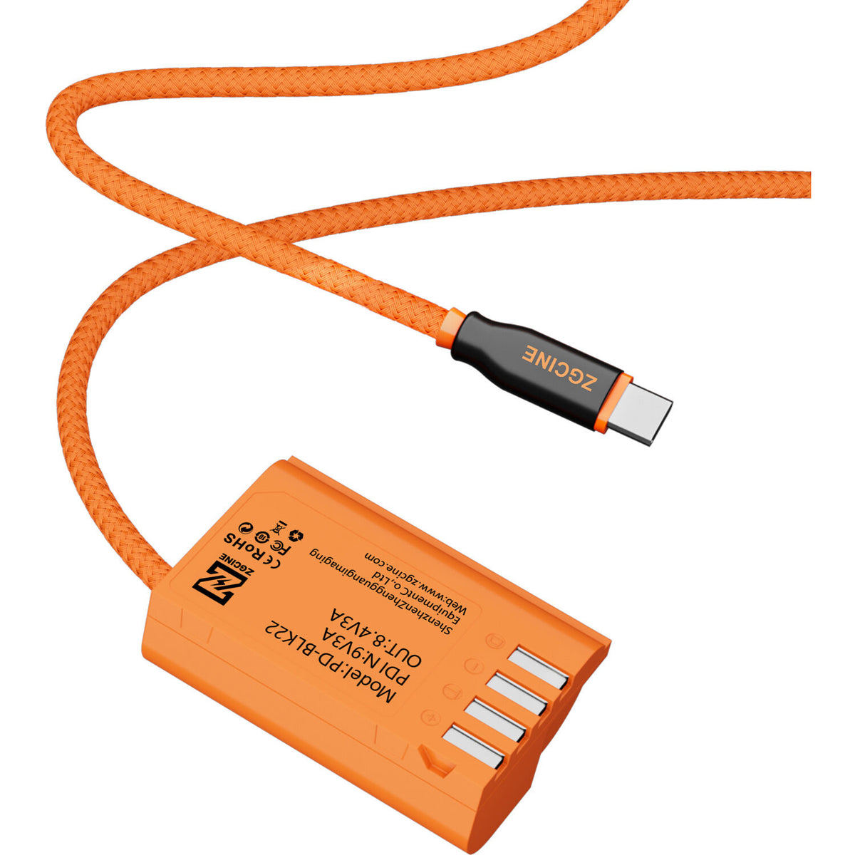 Adaptador de Corriente ZGCINE PD-BLK22 USB-C to DMW-BLK22 Braided Dummy Cable (23.6") - puertos y conexiones