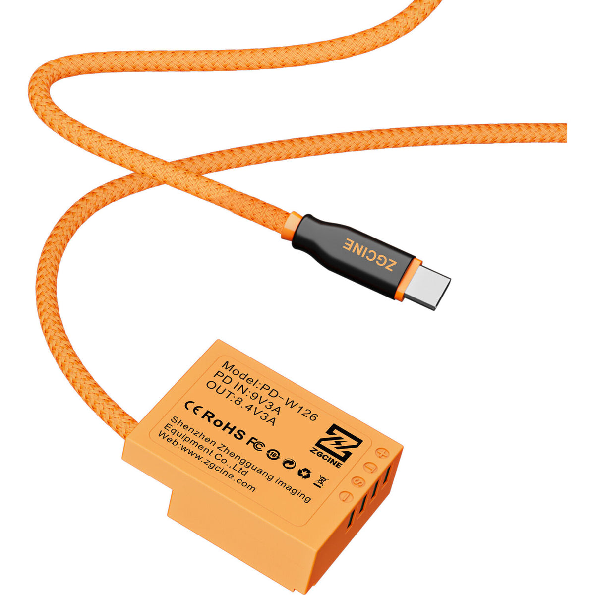 Adaptador de Corriente ZGCINE PD-W126 USB-C to NP-W126 Braided Dummy Cable (23.6") - puertos y conexiones
