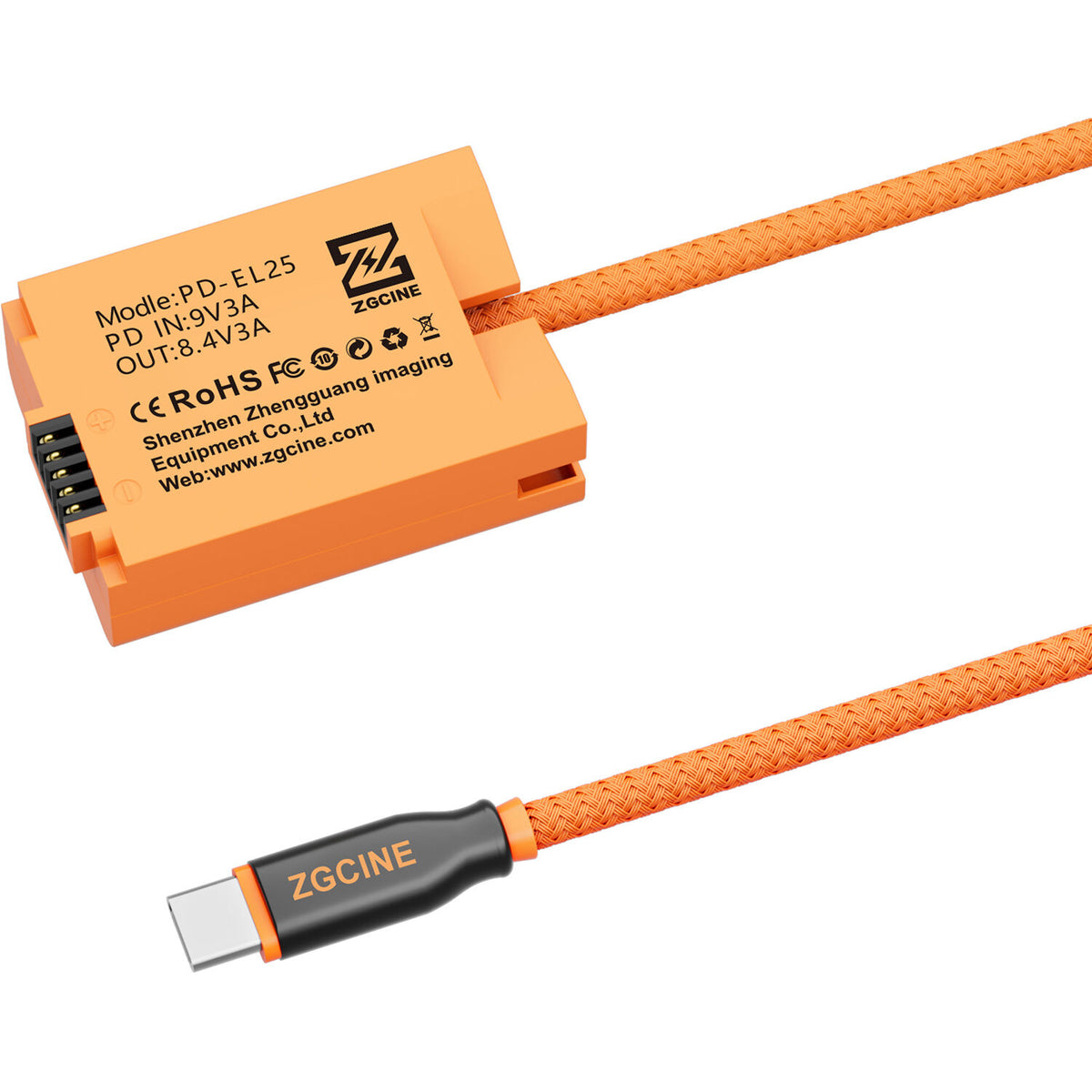 Adaptador de Corriente ZGCINE USB-C to EN-EL25 Braided Dummy Cable - vista lateral