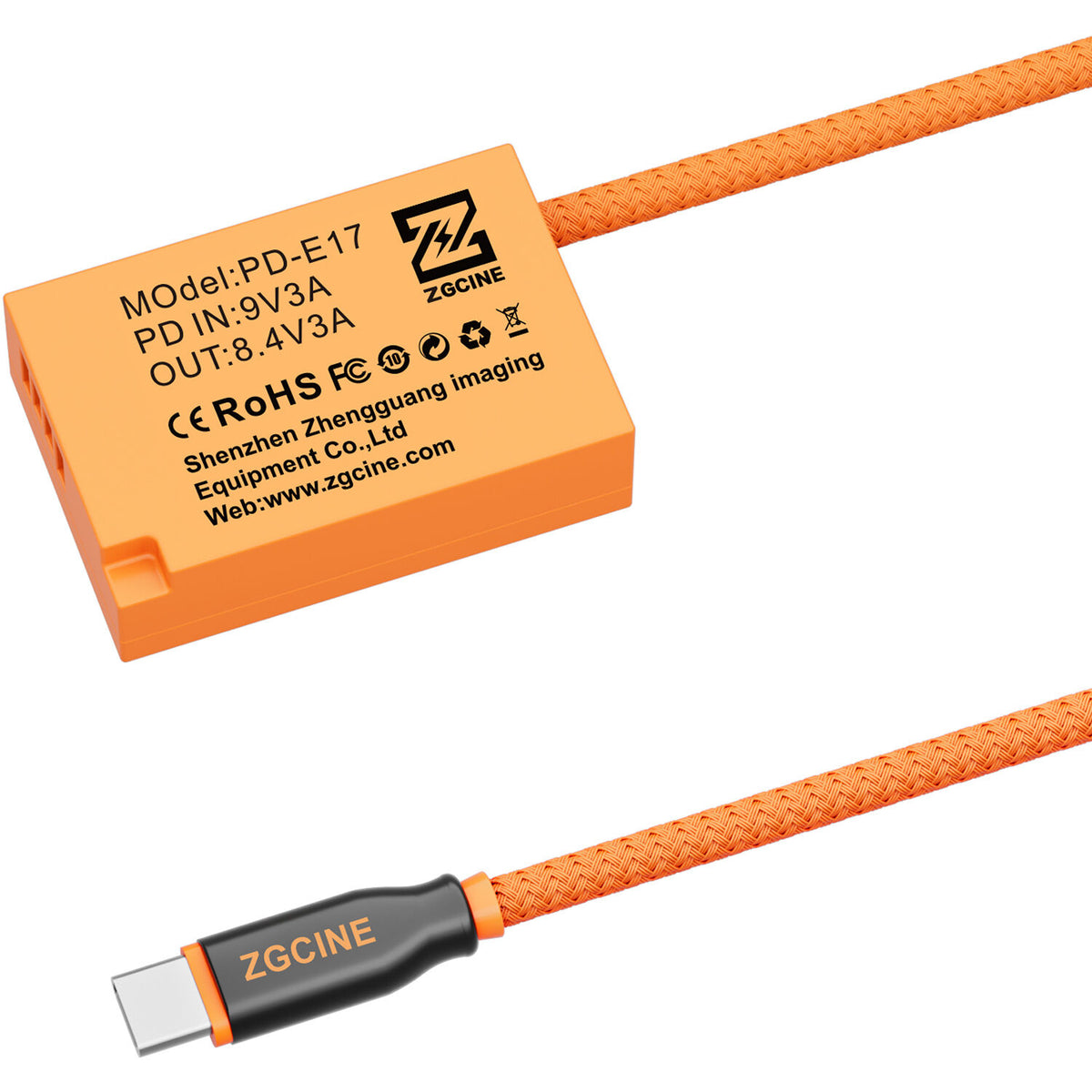 Adaptador de Corriente ZGCINE USB-C to LP-E17 Braided Dummy Cable (23.6") - vista lateral