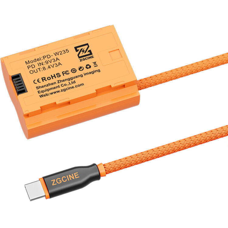 Adaptador de Corriente ZGCINE USB-C to NP-W235 Braided Dummy Cable (23.6") - vista trasera