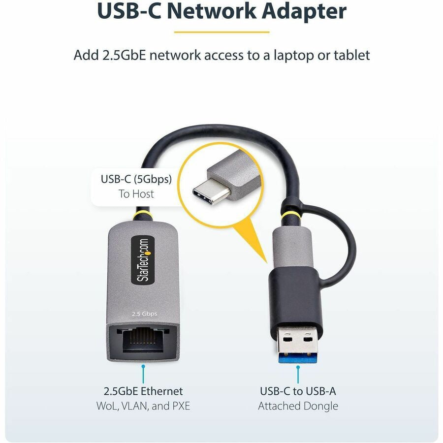 Adaptador WiFi Red StarTech.com StarTech 2.5GbE USB-C to Ethernet Adapter w/USB-A Converter - vista 2