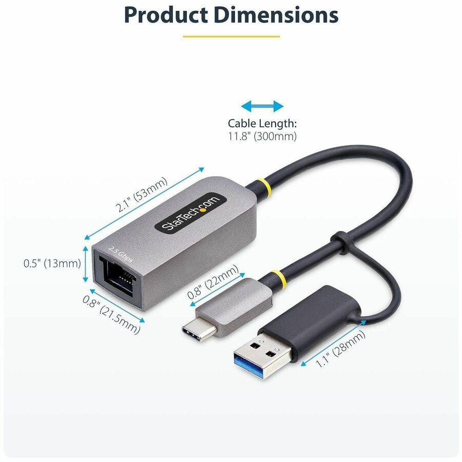 Adaptador WiFi Red StarTech.com StarTech 2.5GbE USB-C to Ethernet Adapter w/USB-A Converter - vista 6