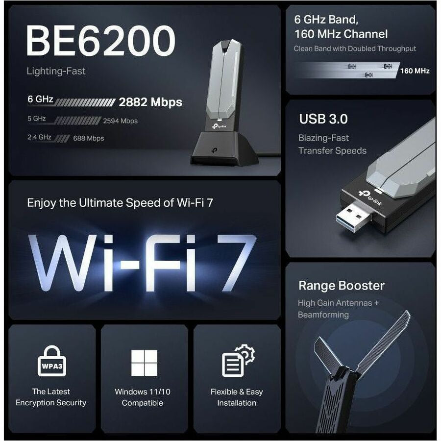 Adaptador WiFi Red TP-Link Archer TBE401UH IEEE 802.11a/b/g/n/ac/ax/be Tri Band Wi-Fi Adapter - vista 5