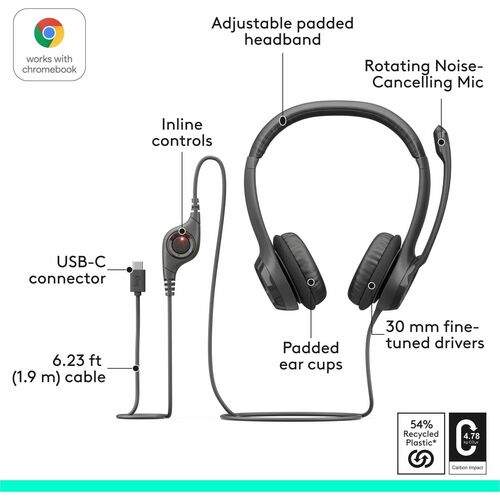 Auriculares Logitech H390 Cableado Sobre la cabeza Estéreo - Negro - Binaural - Supra-aural - 32Ohm - 20Hz a 2 - imagen 6