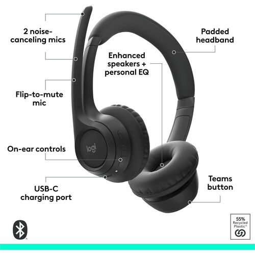 Auriculares Logitech Zone 305 Inalámbrico Sobre la cabeza Estéreo - Negro - Certificación Microsoft Teams - Bi - imagen 6