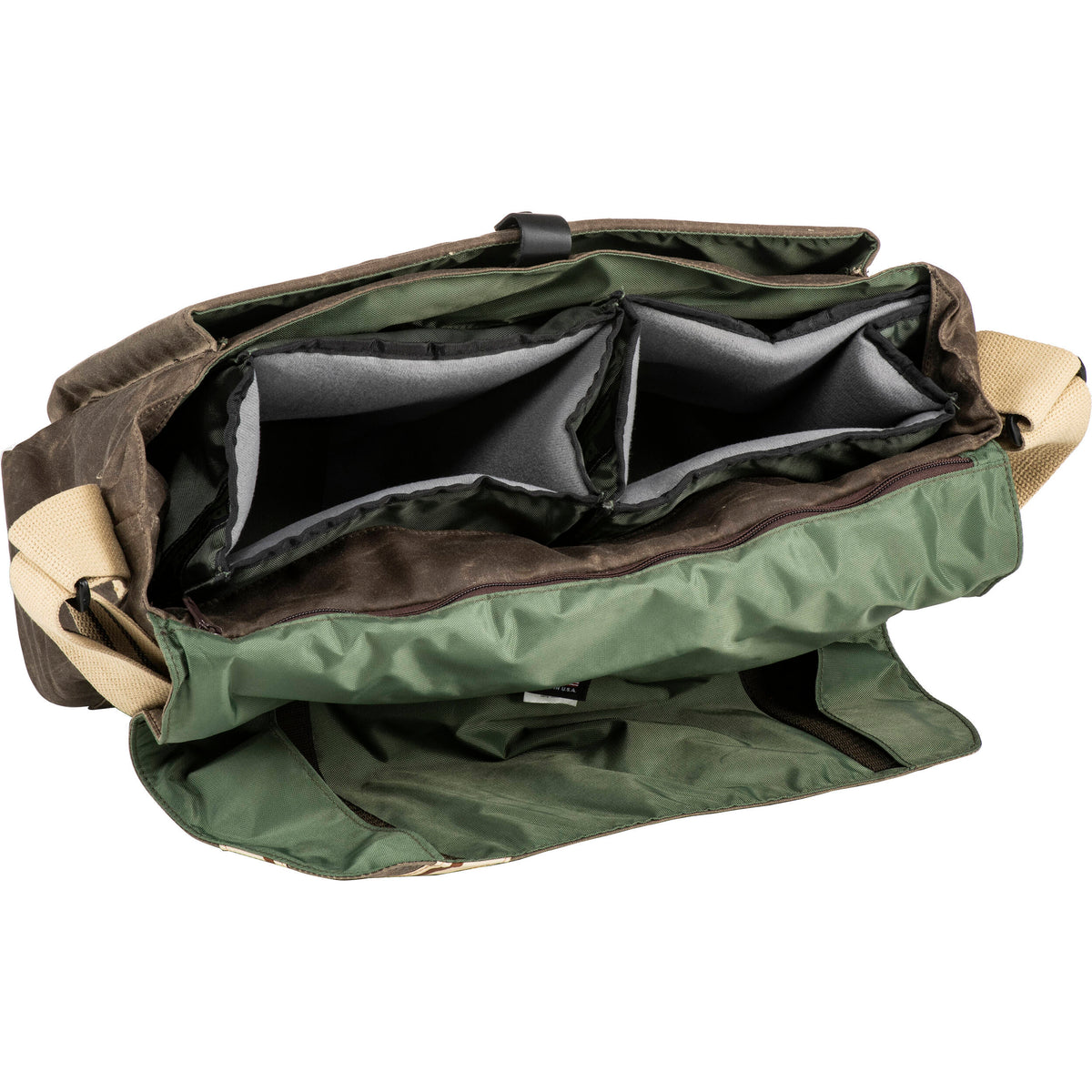 Bandolera Domke F-833 Grande Photo Courier (Brown RuggedWear Waxed Canvas) - contenido de la caja