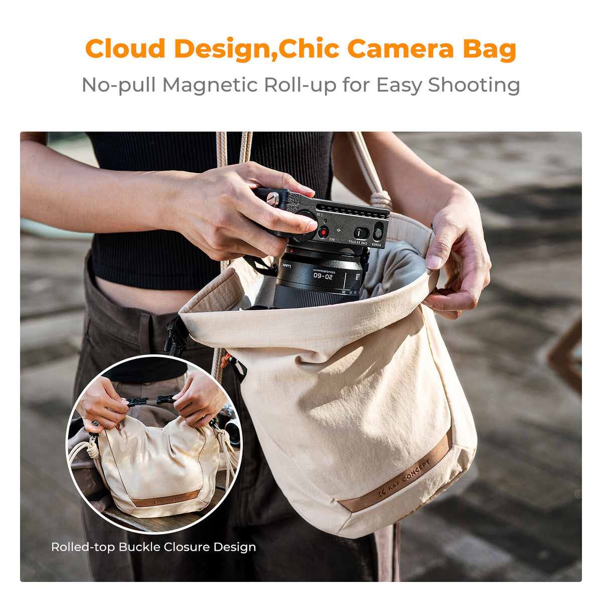 Bandolera K&F Concept Urban Wander 11 Sling (Beige) - en uso
