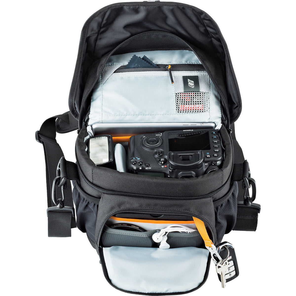 Bandolera Lowepro Nova 160 AW II (Negro) - vista trasera