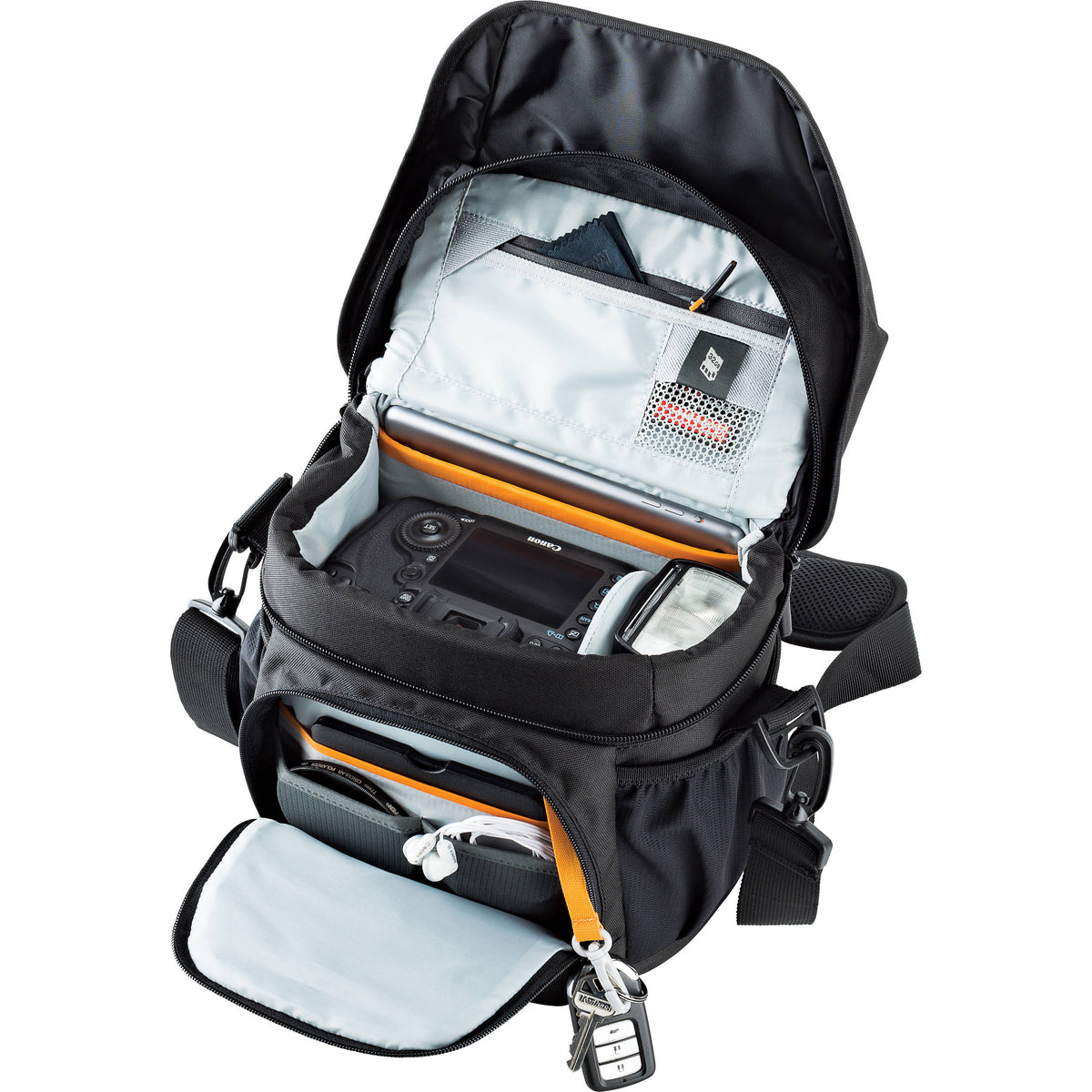 Bandolera Lowepro Nova 170 AW II (Negro) - vista lateral