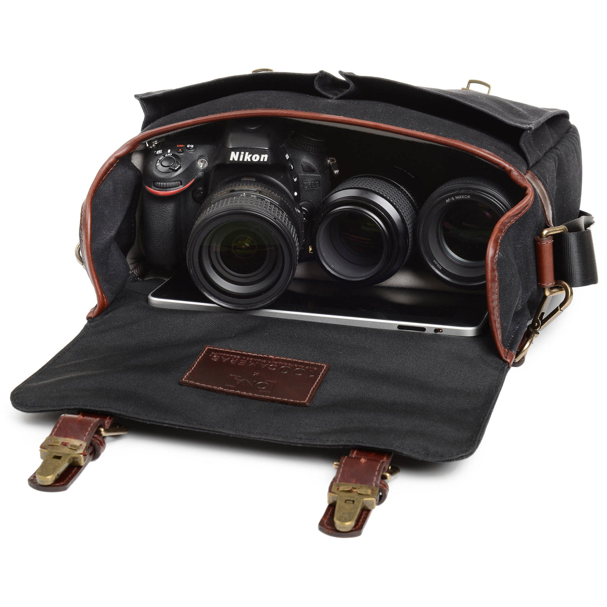 Bandolera ONA Prince Street Messenger (Negro, Waxed Canvas) - detalle