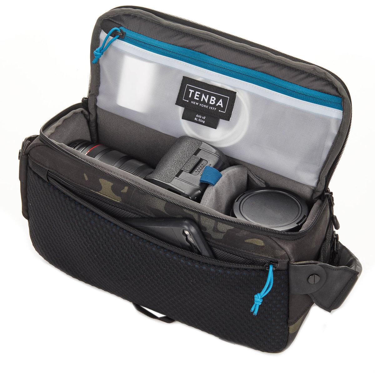 Bandolera Tenba AXIS V2 Sling (MultiCam Negro, 6L) - vista trasera