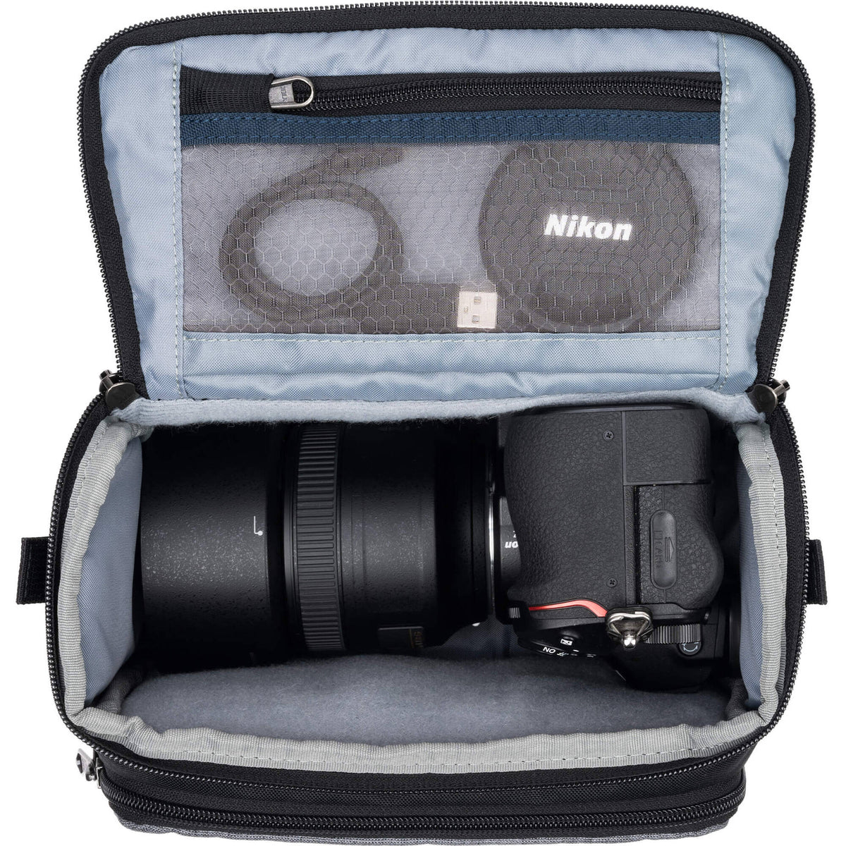 Bandolera Think Tank Photo Mover 20 (Cool Gris) - puertos y conexiones