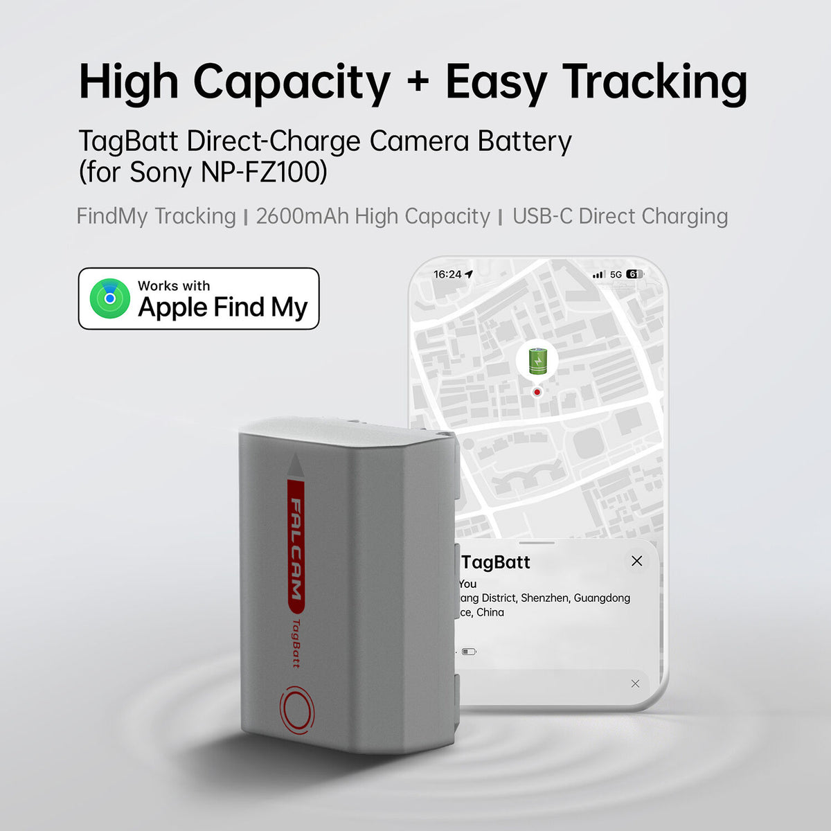 Batería Falcam TagBatt Direct-Charge NP-FZ100 (2600mAh) - vista frontal