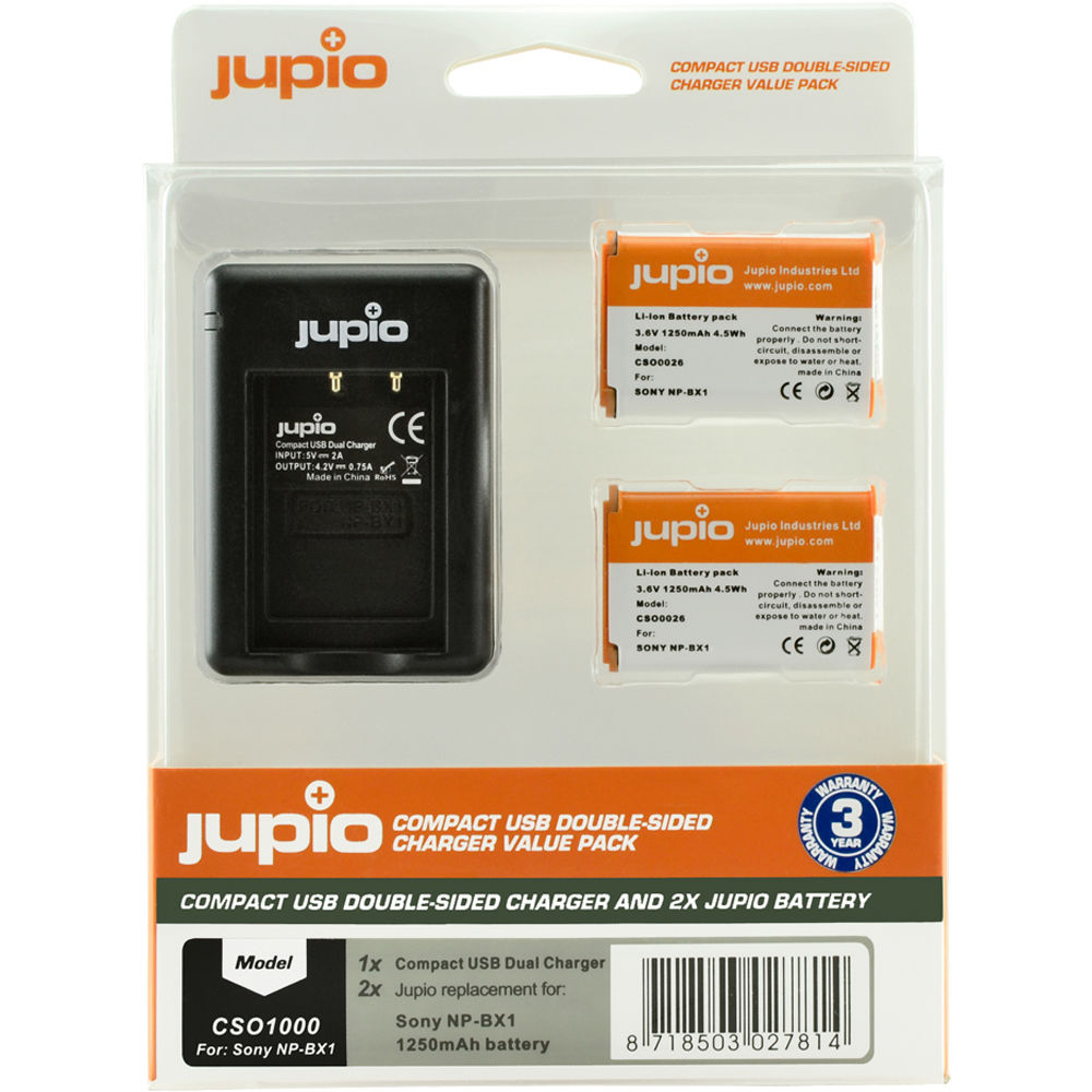 Batería Jupio 2 x NP-BX1 y Double-Sided USB cargador Value unidades (1250mAh) - vista principal