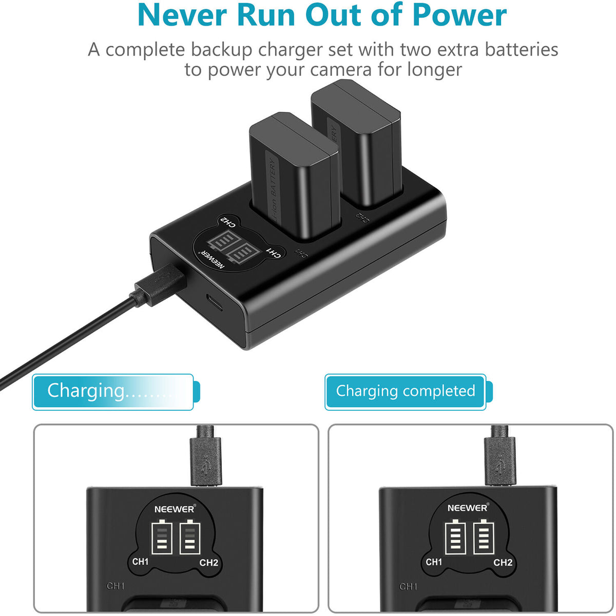 Batería Neewer doble cargador & NP-FW50 kit (1100mAh) - vista trasera