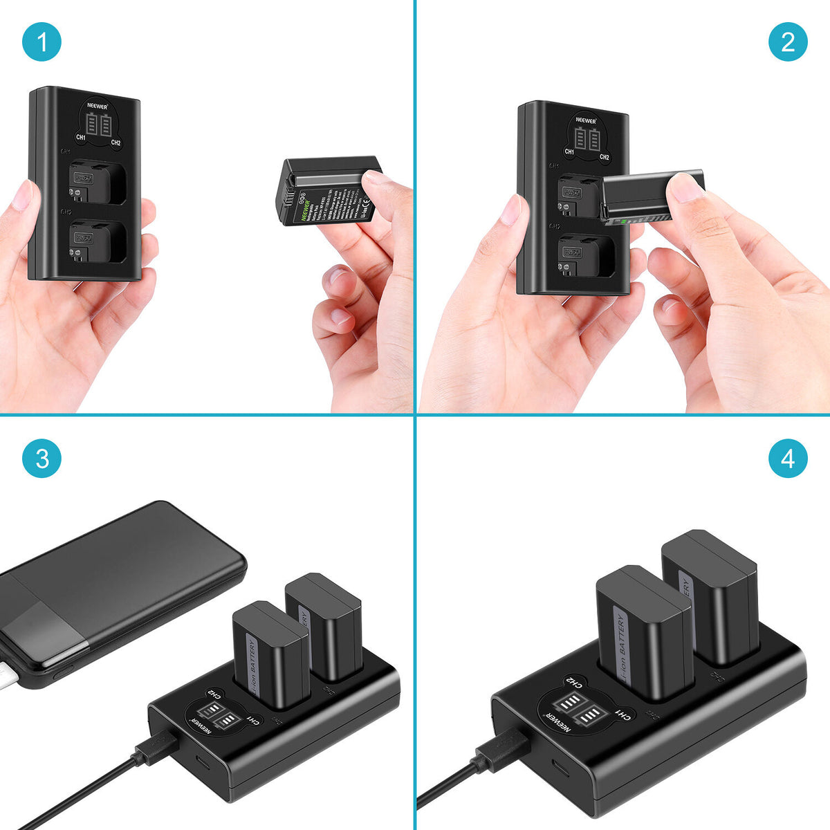 Batería Neewer doble cargador & NP-FW50 kit (1100mAh) - detalle