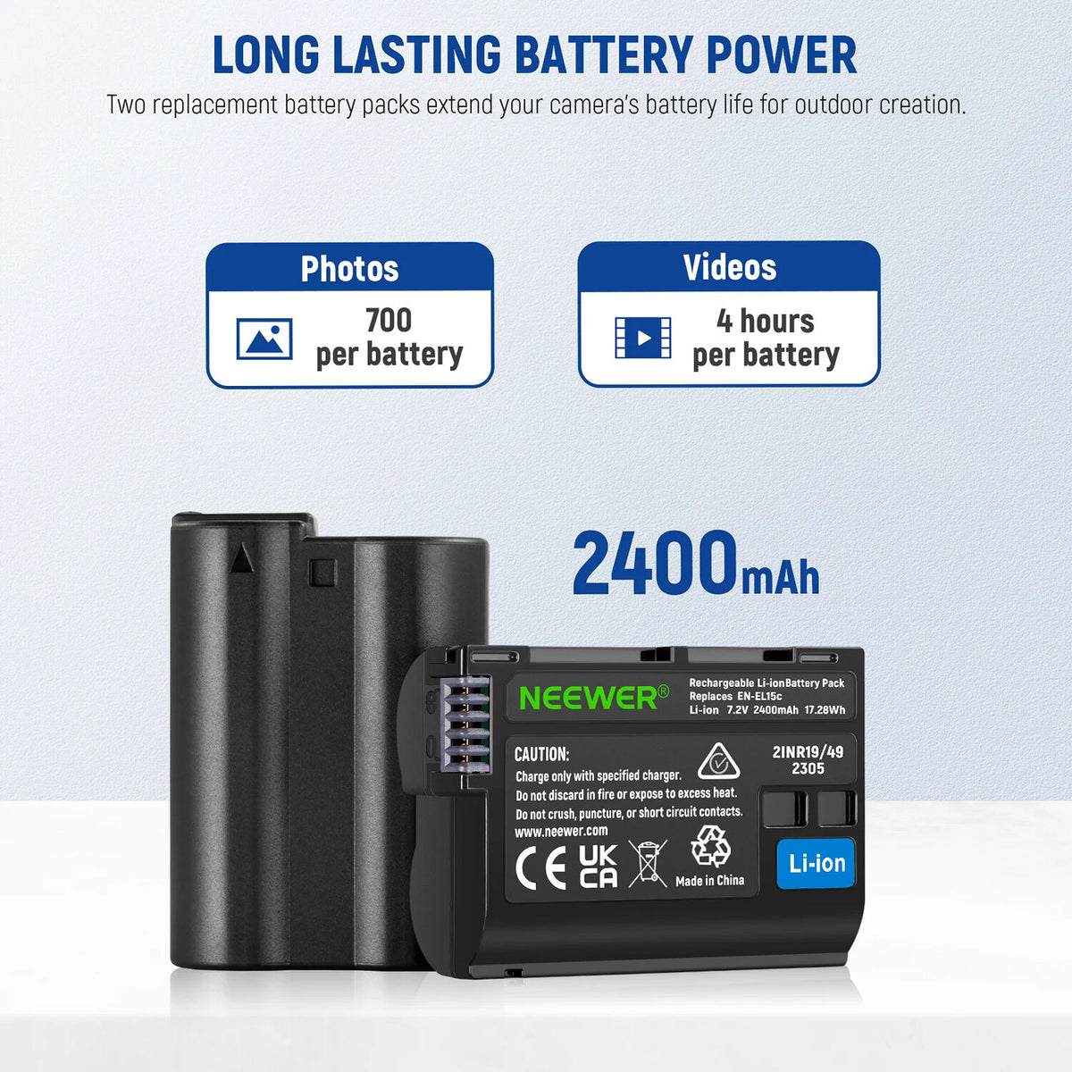 Batería Neewer EN-EL15c y USB cargador kit - vista trasera