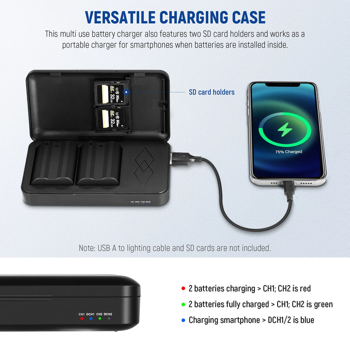 Batería Neewer EN-EL15c y USB cargador kit - puertos y conexiones