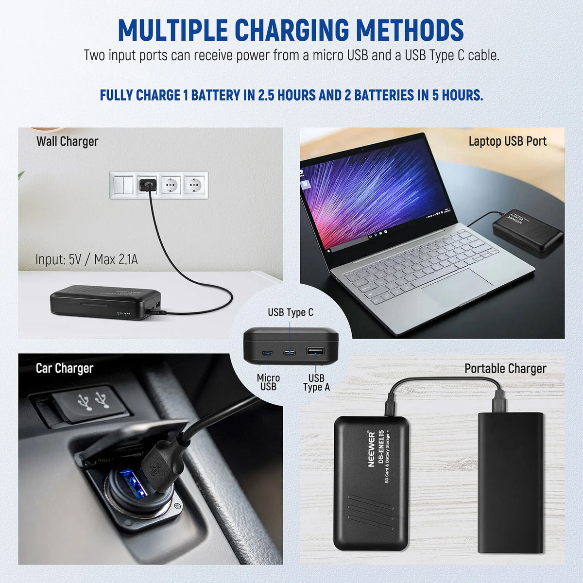 Batería Neewer EN-EL15c y USB cargador kit - detalle