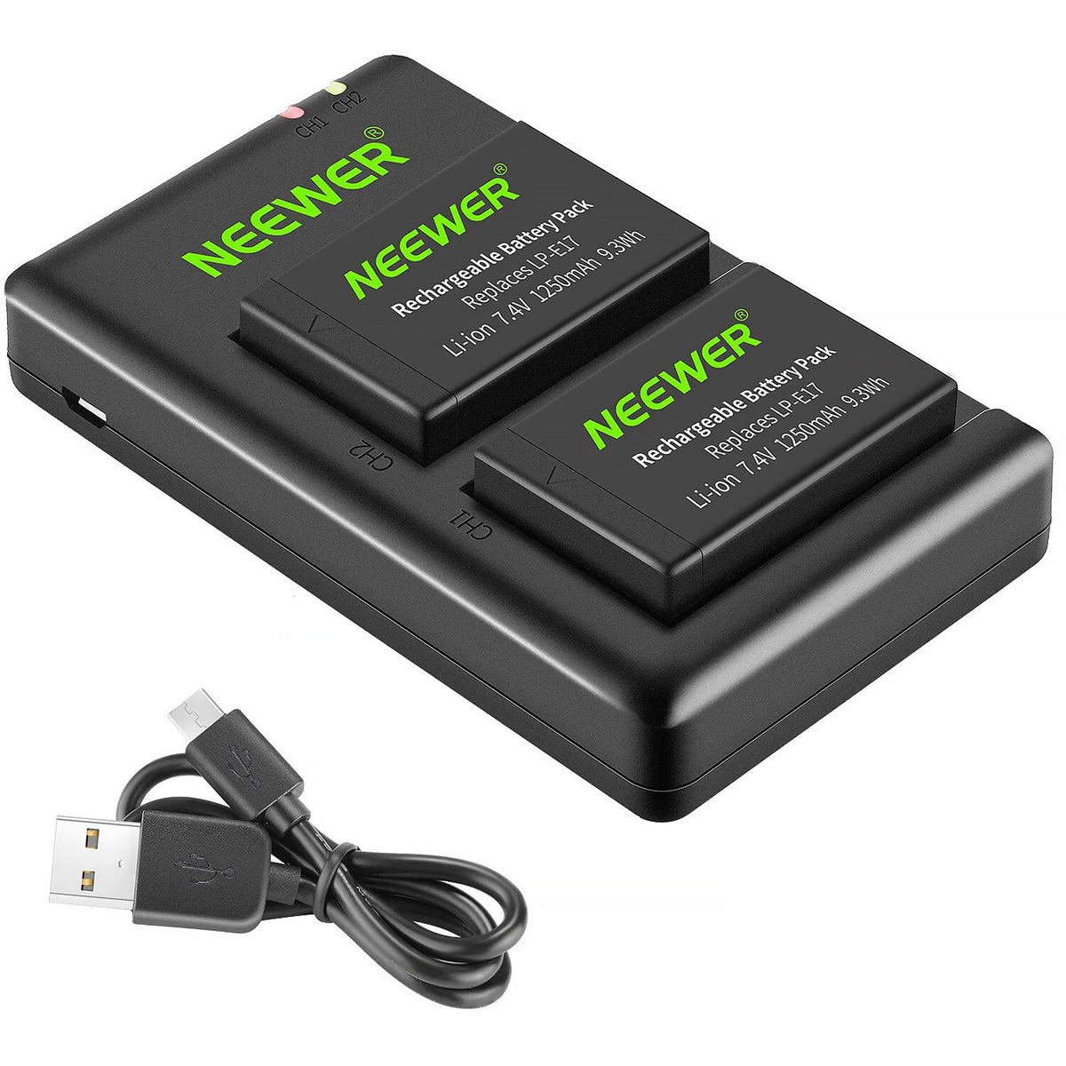 Batería Neewer LP-E17 2-unidades con doble USB cargador (1250mAh) - vista principal