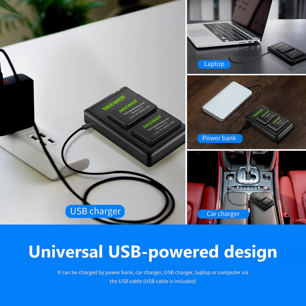 Batería Neewer LP-E17 2-unidades con doble USB cargador (1250mAh) - detalle