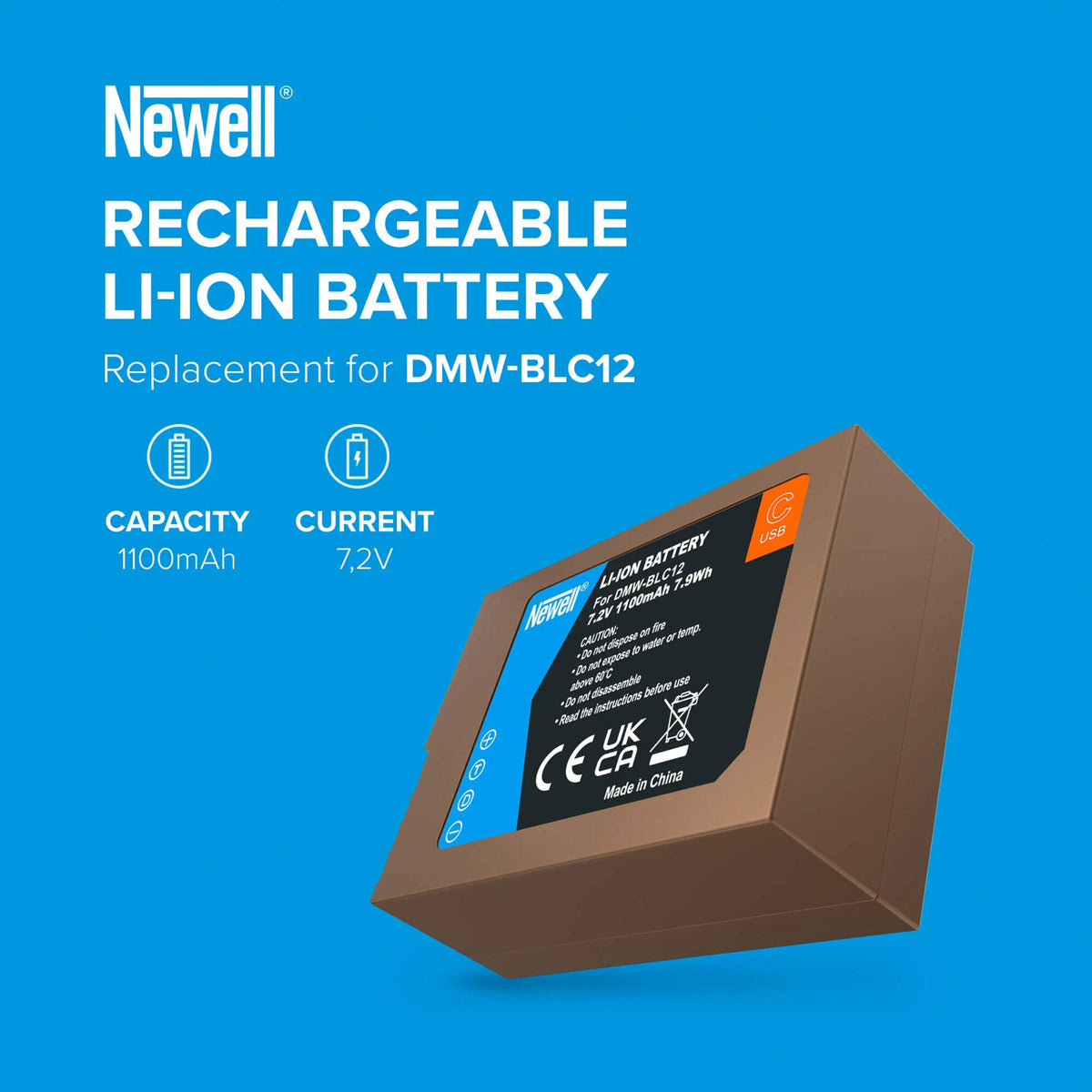 Batería Newell DMW-BLC12 USB-C Camera (1100mAh) - puertos y conexiones