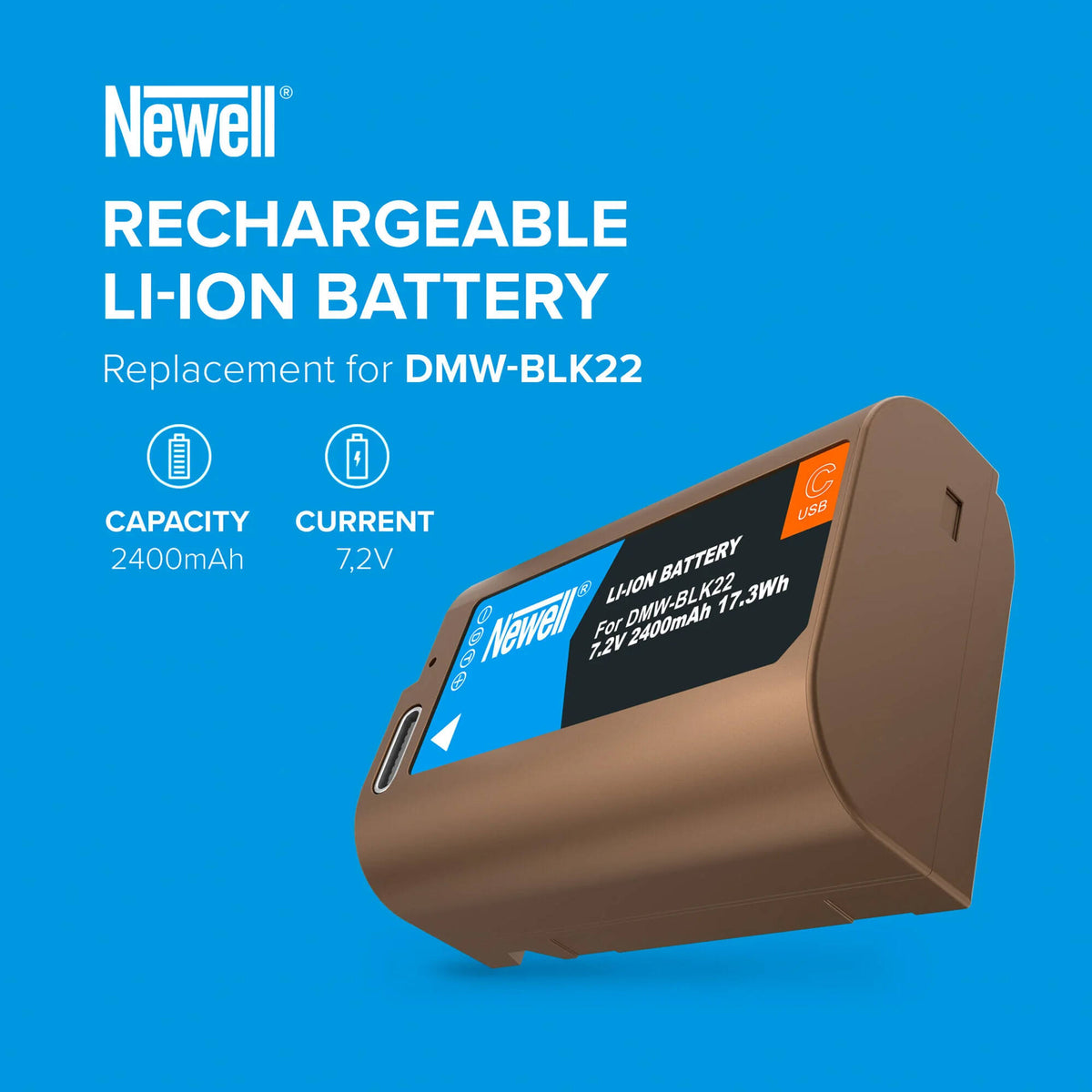 Batería Newell DMW-BLK22 USB-C Camera (2400mAh) - detalle
