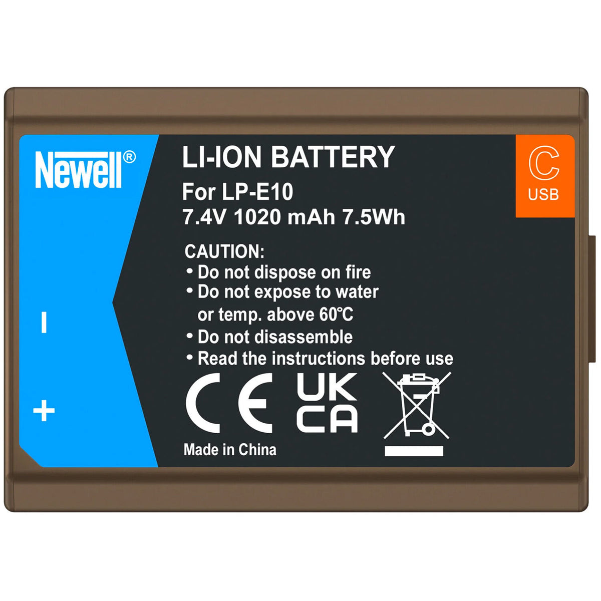 Batería Newell LP-E10 USB-C para Canon (1020mAh) - vista frontal