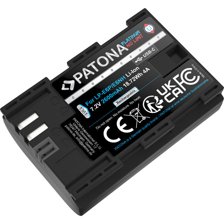 Batería PATONA Platinum LP-E6P USB-C (2600mAh) - vista trasera