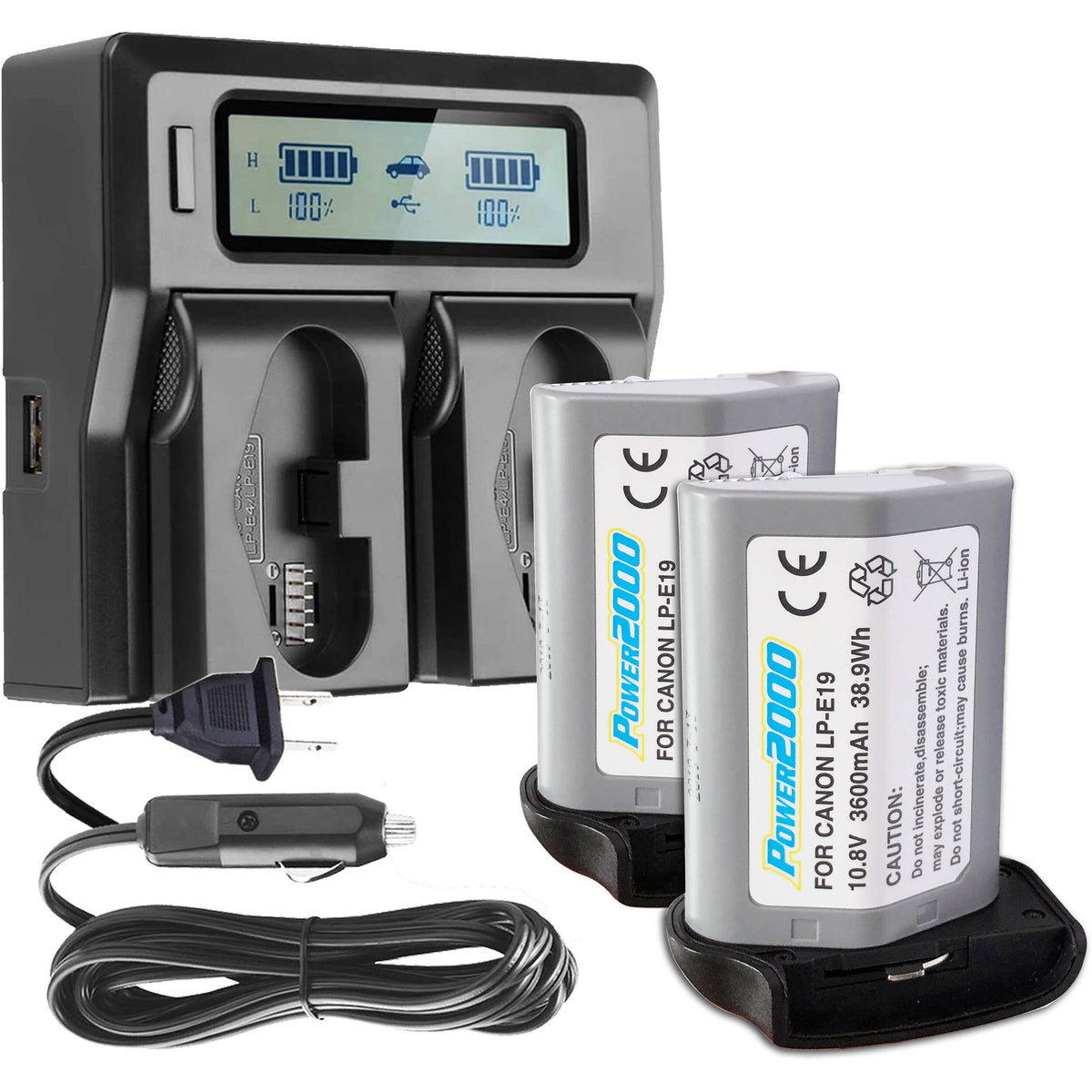 Batería Power2000 2X ACD-445 con doble bahías LCD cargador para Canon LP-E19 Type - vista principal