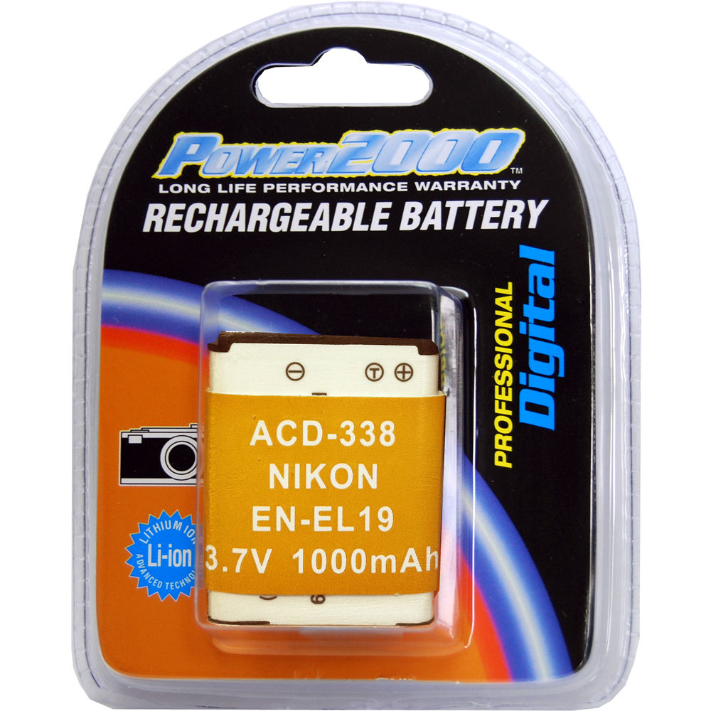 Batería Power2000 EN-EL19 (3.7V, 1000mAh) - vista frontal