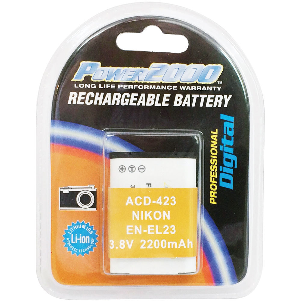 Batería Power2000 EN-EL23 (3.8V, 2200mAh) - vista frontal