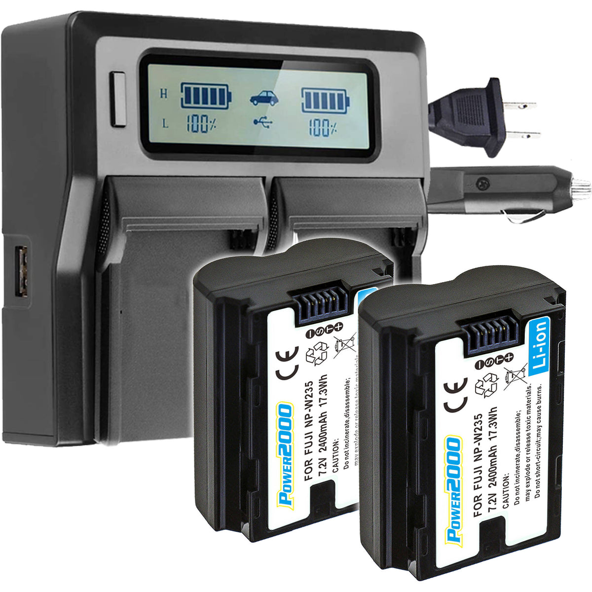 Batería Power2000 NP-W2352BC (2-unidades) & doble bahías LCD cargador - vista principal