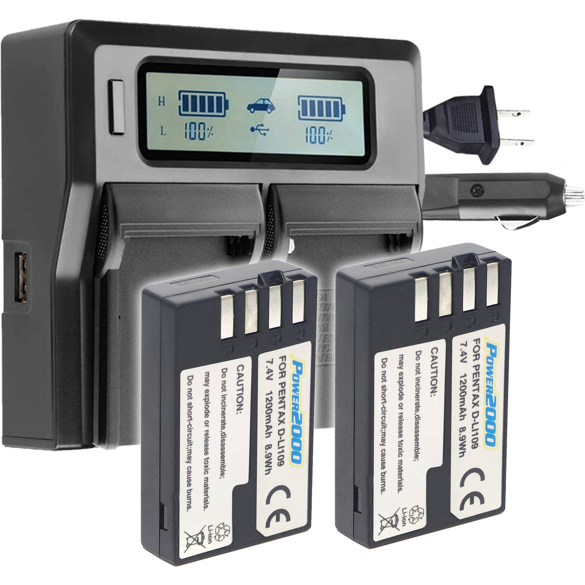 Batería Power2000 Two Pentax D-LI109-Type con doble-bahías LCD cargador - vista principal
