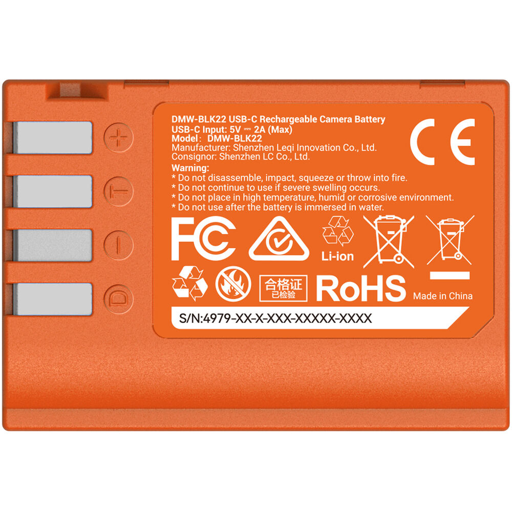 Batería SmallRig DMW-BLK22 USB-C (2520mAh, Orange) - vista frontal