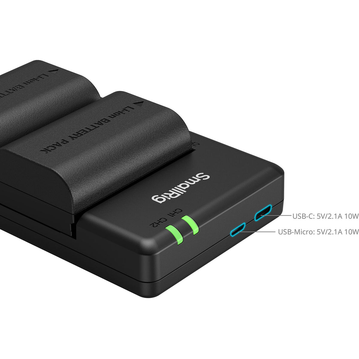 Batería SmallRig E6P-BR24 kit con 2 y 2-bahías USB cargador - vista lateral