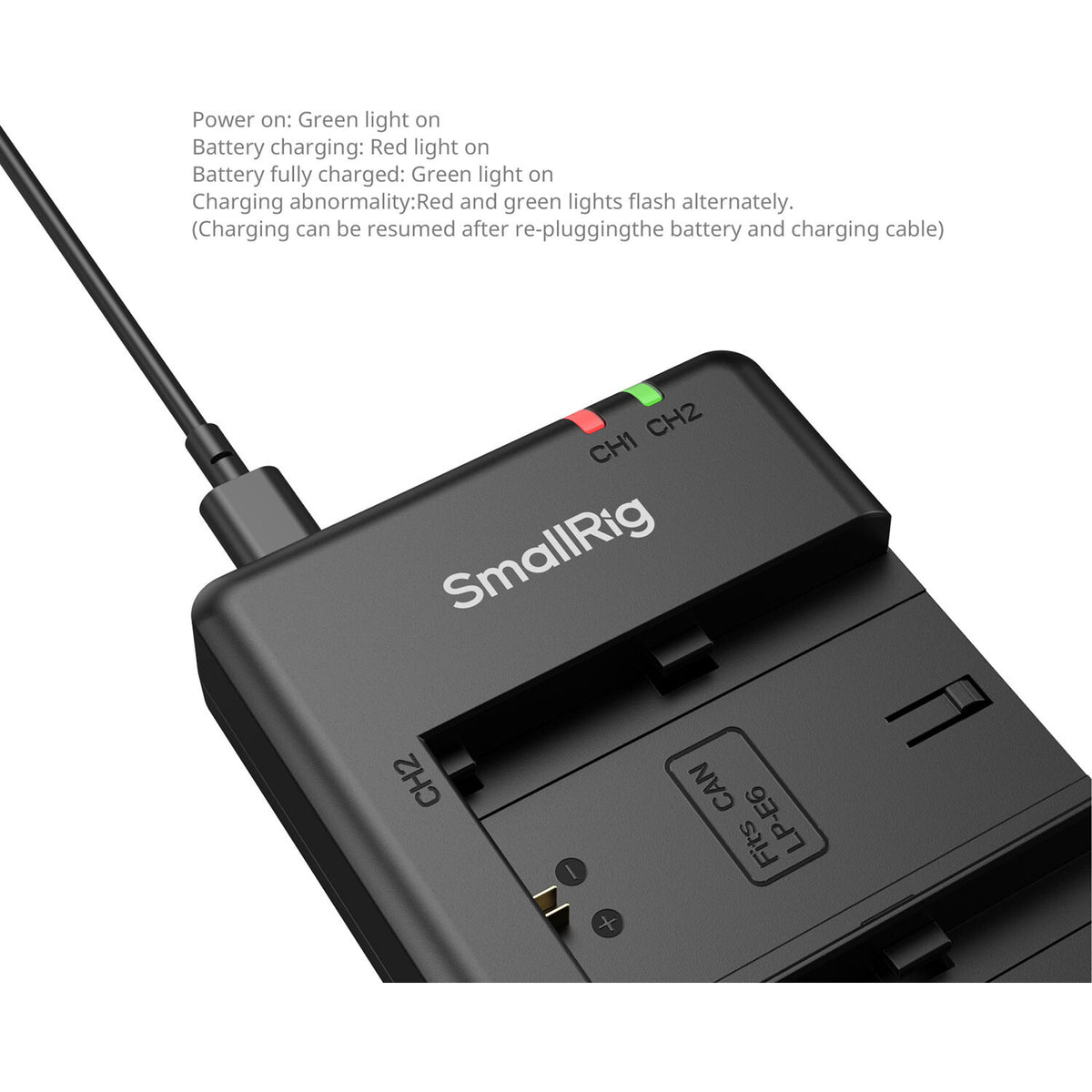 Batería SmallRig E6P-BR24 kit con 2 y 2-bahías USB cargador - puertos y conexiones