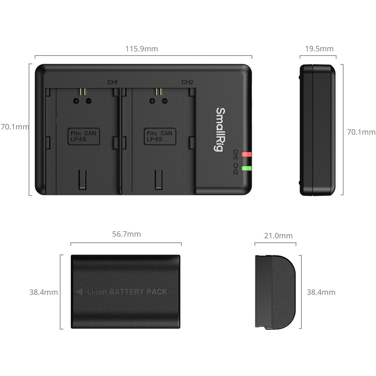 Batería SmallRig E6P-BR24 kit con 2 y 2-bahías USB cargador - contenido de la caja