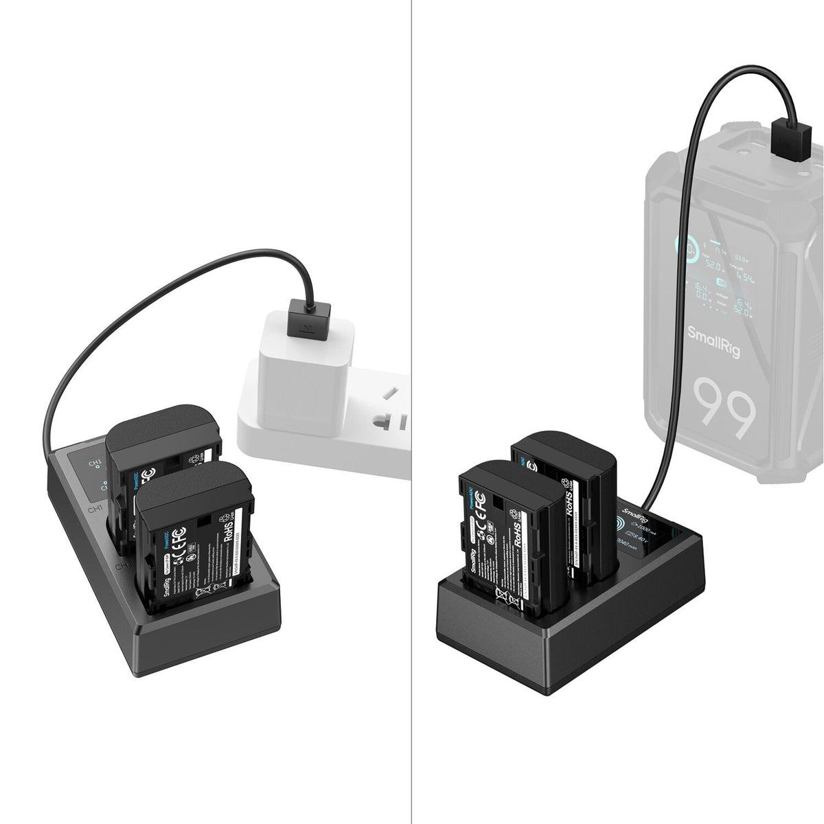 Batería SmallRig E6P-BR26 kit con 2 y 2-bahías USB cargador + Intelligent Display kit - detalle