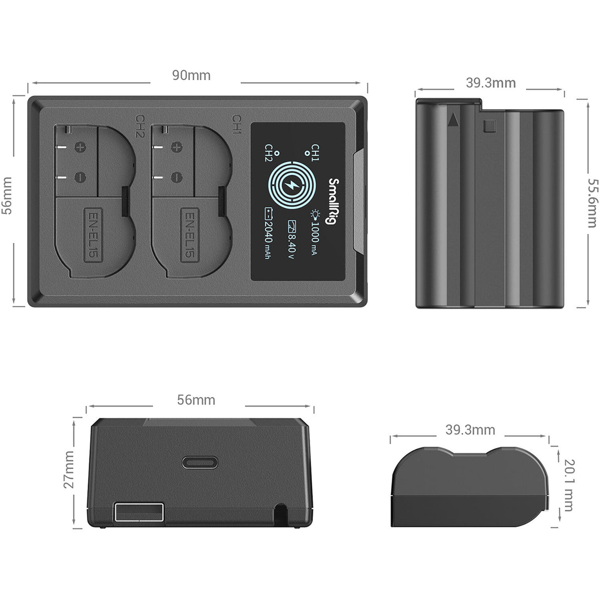 Batería SmallRig EN-EL15 Camera y cargador kit - vista trasera
