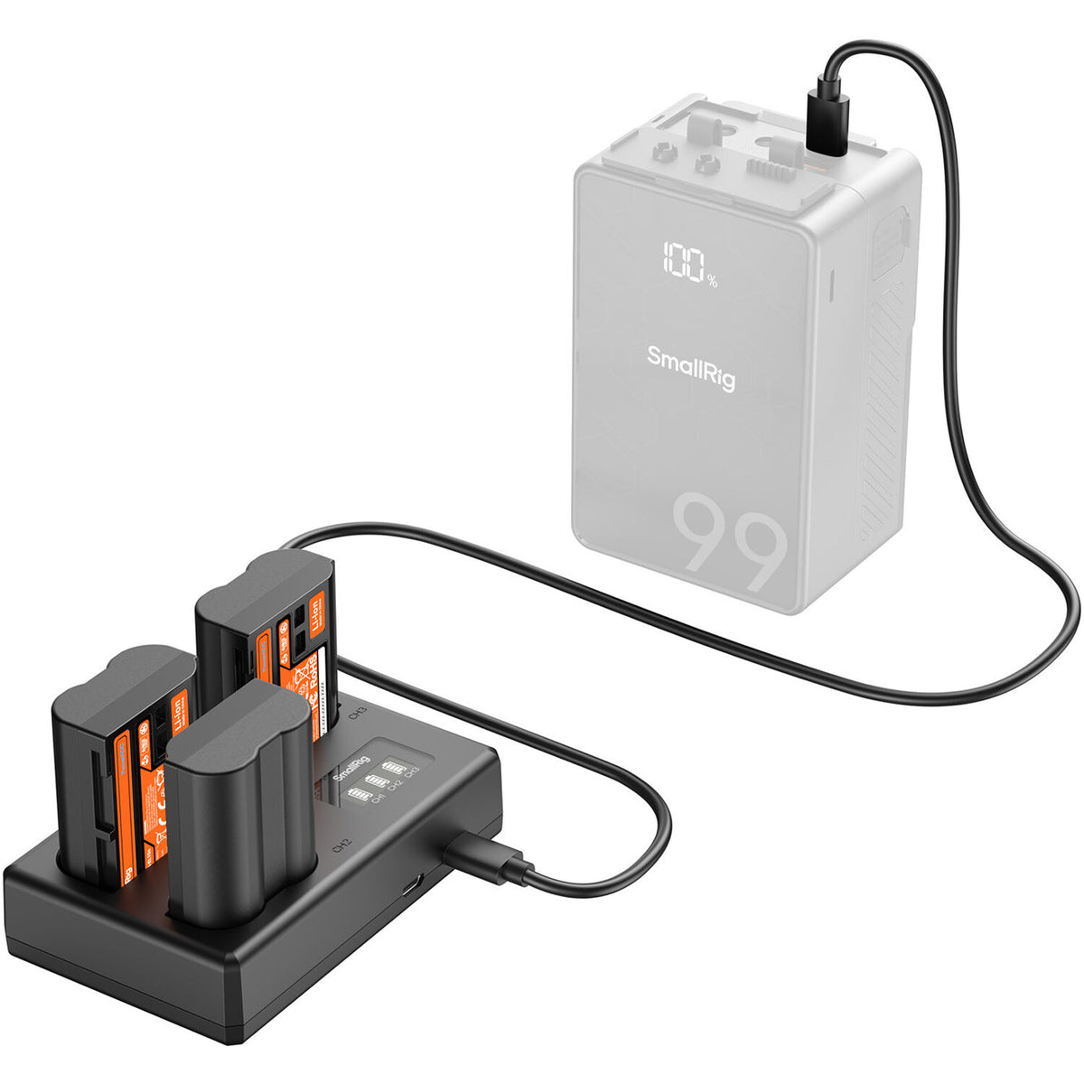 Batería SmallRig EN-EL15c kit con 3 y portátil 3-bahías cargador - puertos y conexiones