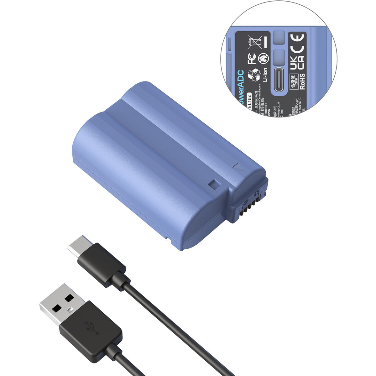 Batería SmallRig EN-EL15c USB-C (2400mAh, Azul) - vista frontal